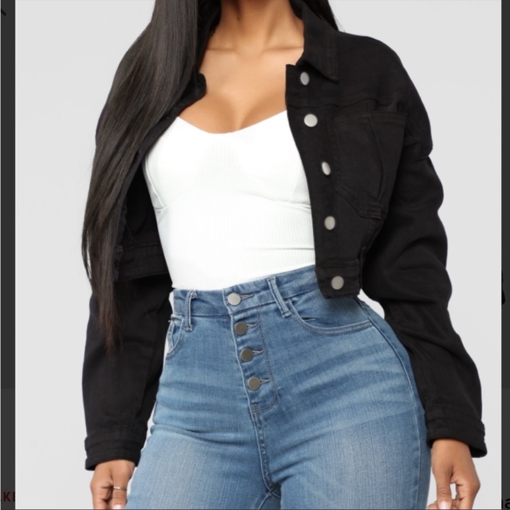 Black Fashion Nova Cropped Denim Jacket